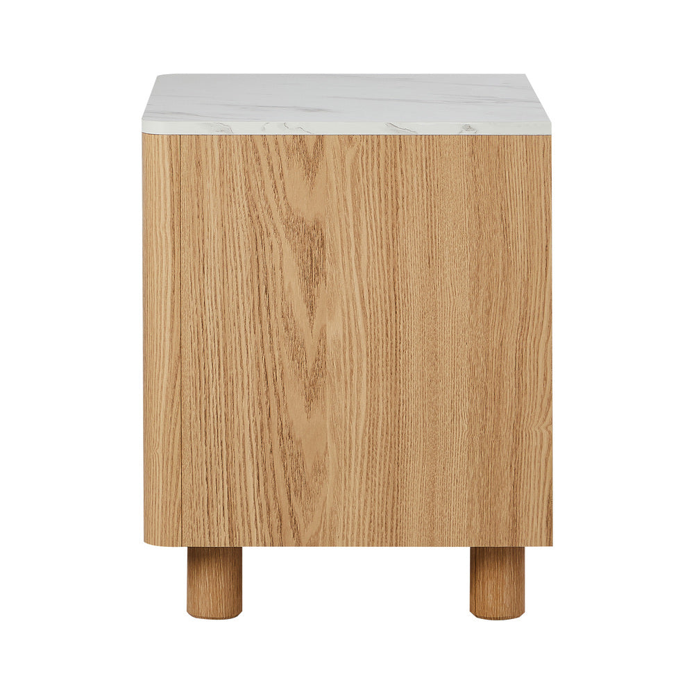 Bedside Table 2 Drawers Nightstand  Marble Top Natural