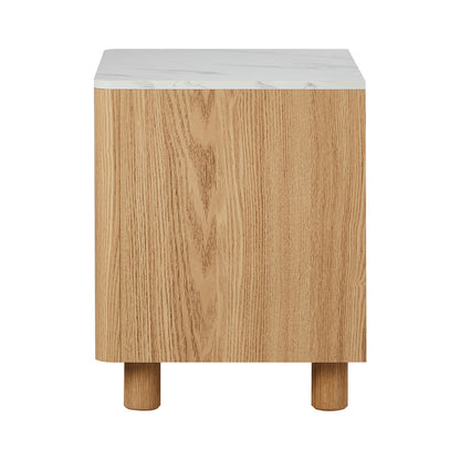 Bedside Table 2 Drawers Nightstand  Marble Top Natural