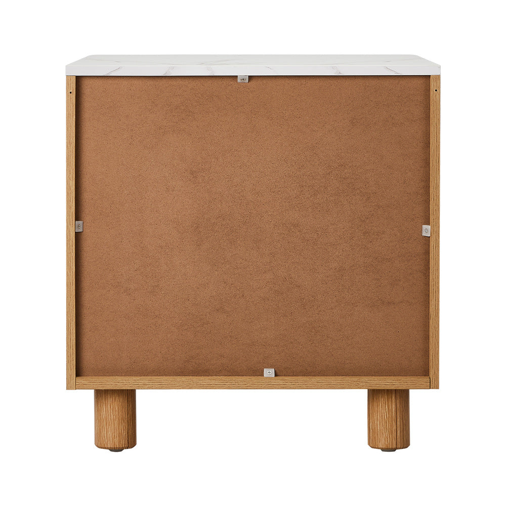 Bedside Table 2 Drawers Nightstand  Marble Top Natural