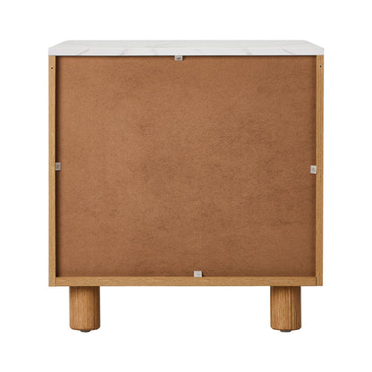 Bedside Table 2 Drawers Nightstand  Marble Top Natural