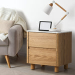 Bedside Table 2 Drawers Nightstand  Marble Top Natural