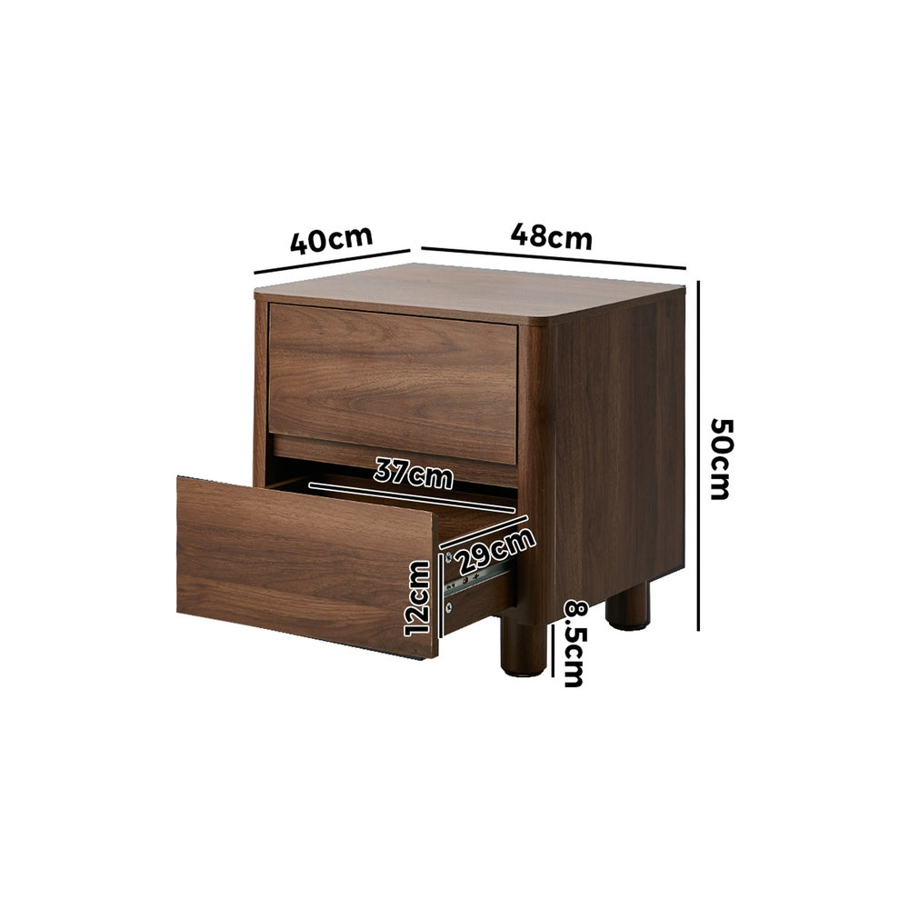 Bedside Table 2 Drawer Storage Cabinet Nightstand Walnut/Black Wood Finish
