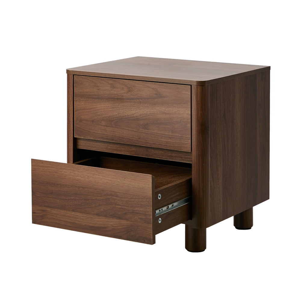 Bedside Table 2 Drawer Storage Cabinet Nightstand Walnut/Black Wood Finish