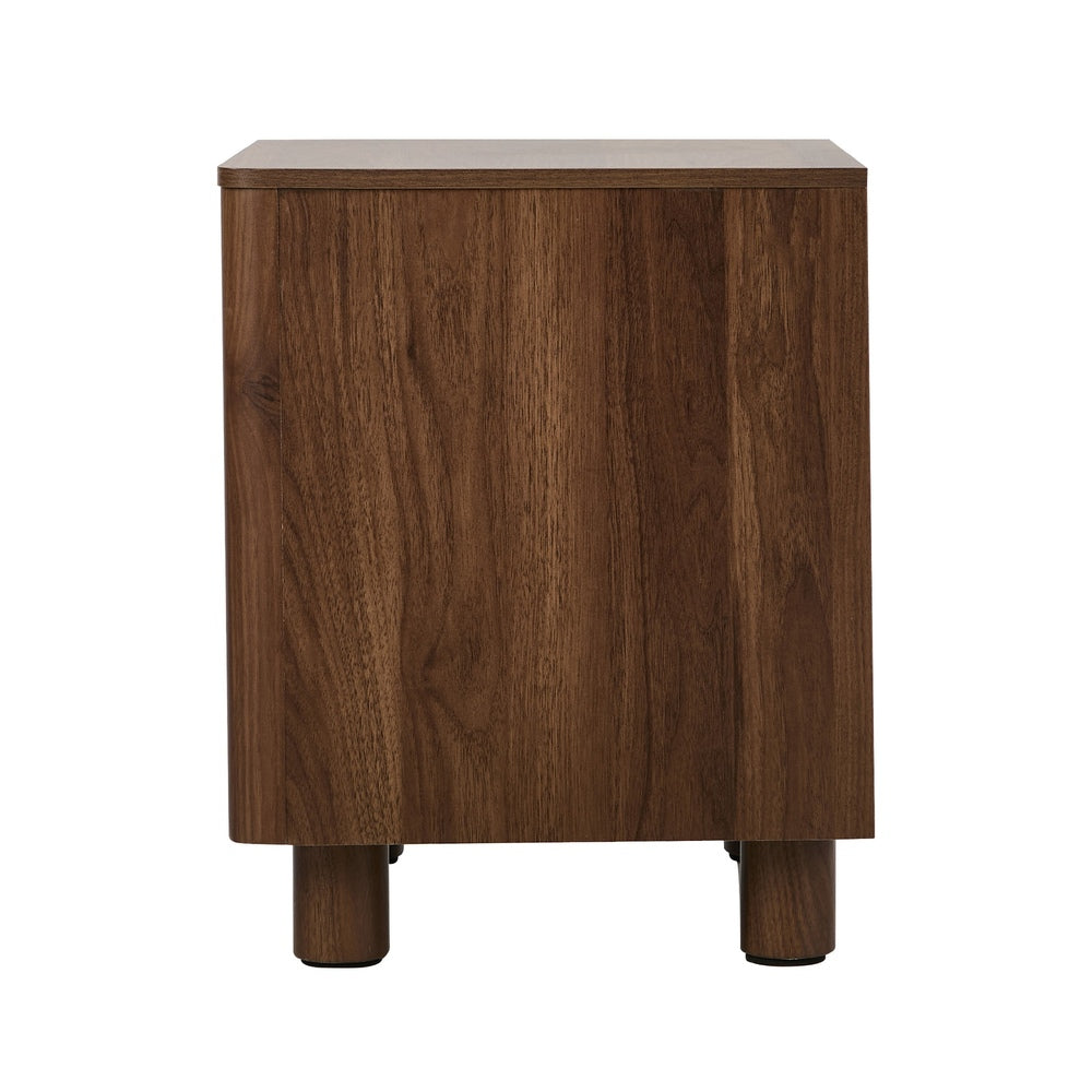 Bedside Table 2 Drawer Storage Cabinet Nightstand Walnut/Black Wood Finish