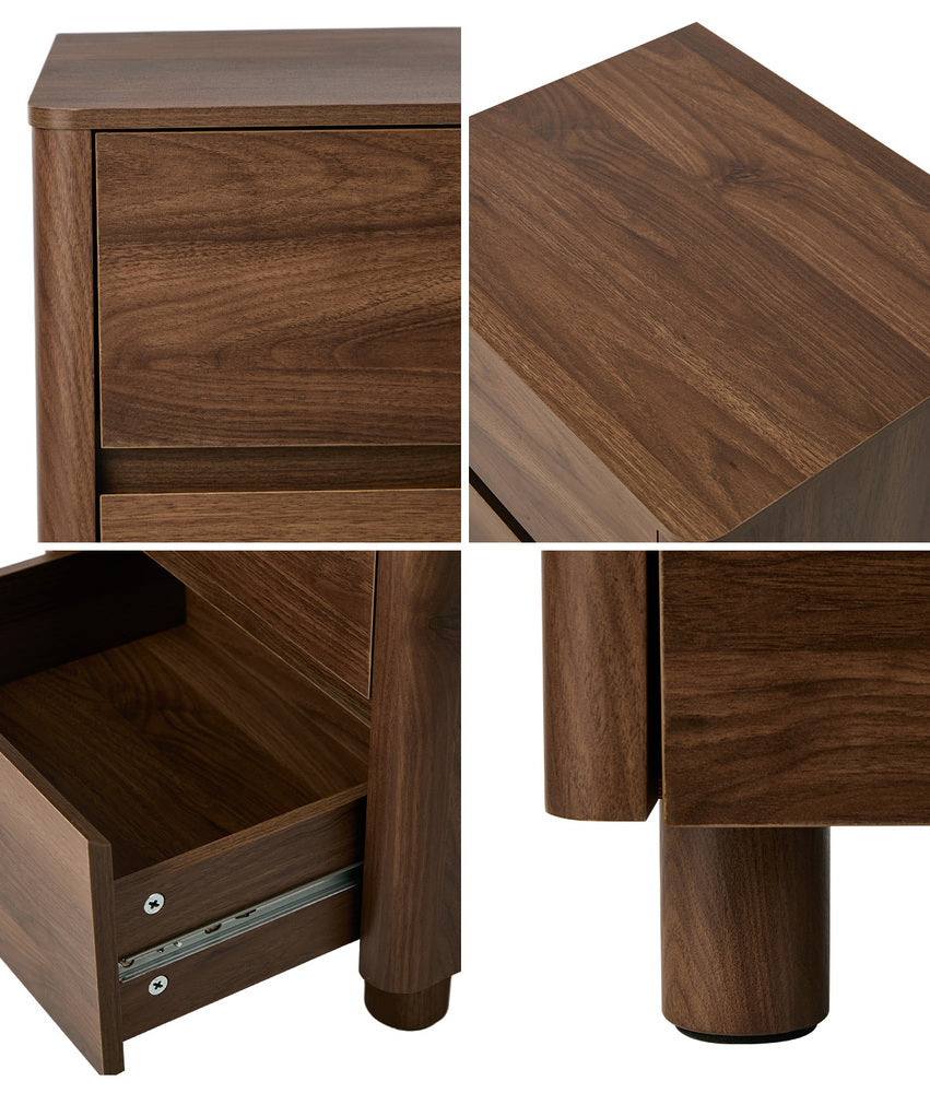 Bedside Table 2 Drawer Storage Cabinet Nightstand Walnut/Black Wood Finish