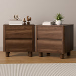 Bedside Table 2 Drawer Storage Cabinet Nightstand Black/Walnut 2 Pack Set