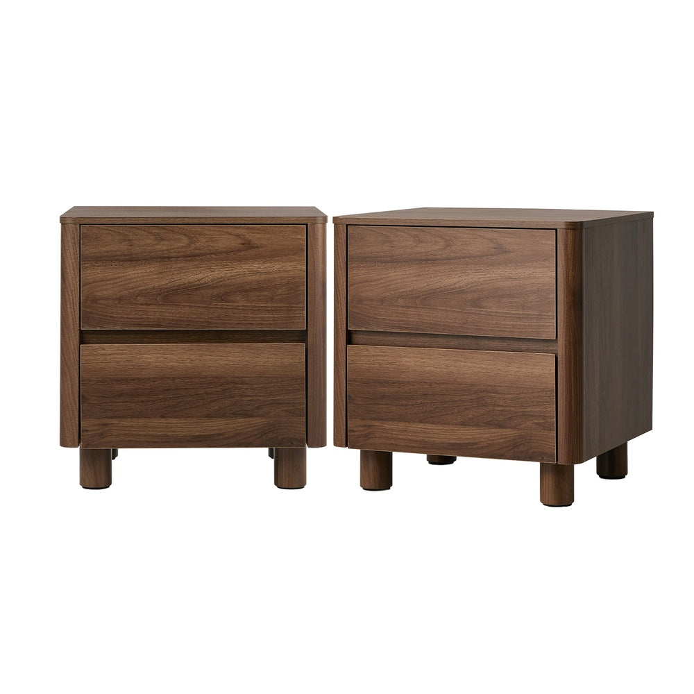 Bedside Table 2 Drawer Storage Cabinet Nightstand Black/Walnut 2 Pack Set