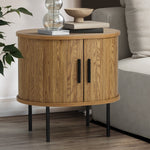 2-tier Bedside Table with Sliding Doors Natural