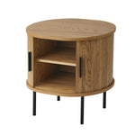 2-tier Bedside Table with Sliding Doors Natural