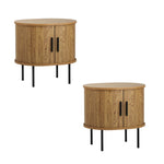 2-tier Bedside Table with Sliding Doors Natural