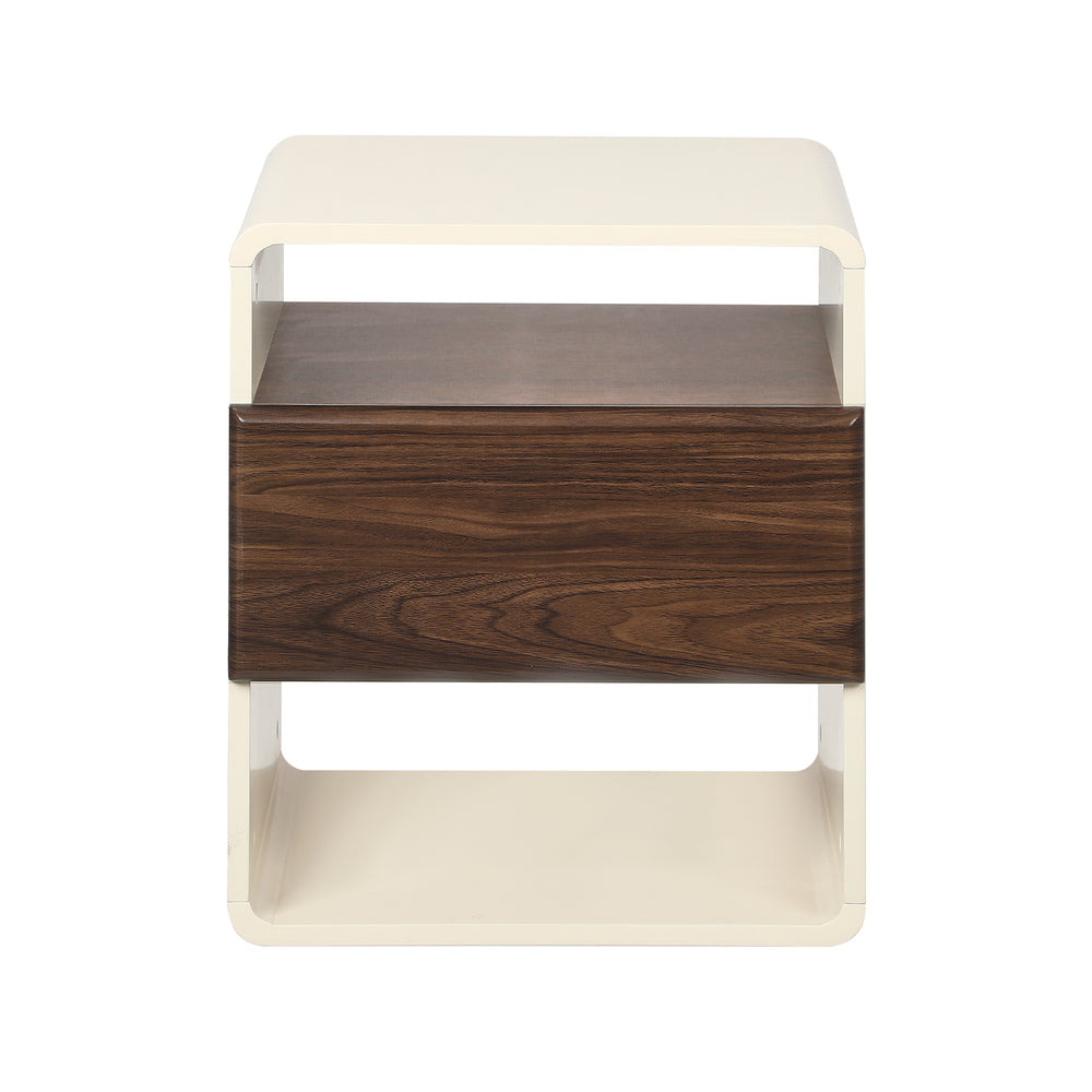 Bedside Table With Drawer Open Shelves Retro-Modern