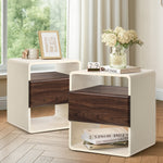 2x Bedside Tables with Drawer & Open Shelves Retro-Modern Bedroom Furniture