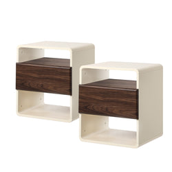 2x Bedside Tables with Drawer & Open Shelves Retro-Modern Bedroom Furniture