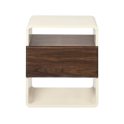 2x Bedside Tables with Drawer & Open Shelves Retro-Modern Bedroom Furniture
