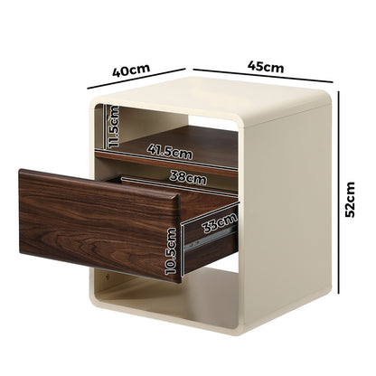 2x Bedside Tables with Drawer & Open Shelves Retro-Modern Bedroom Furniture