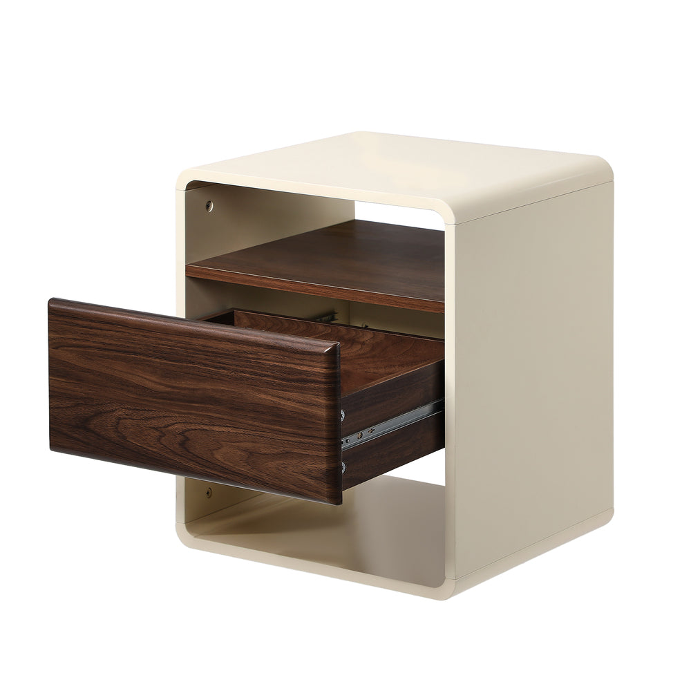 2x Bedside Tables with Drawer & Open Shelves Retro-Modern Bedroom Furniture
