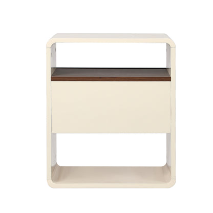 2x Bedside Tables with Drawer & Open Shelves Retro-Modern Bedroom Furniture