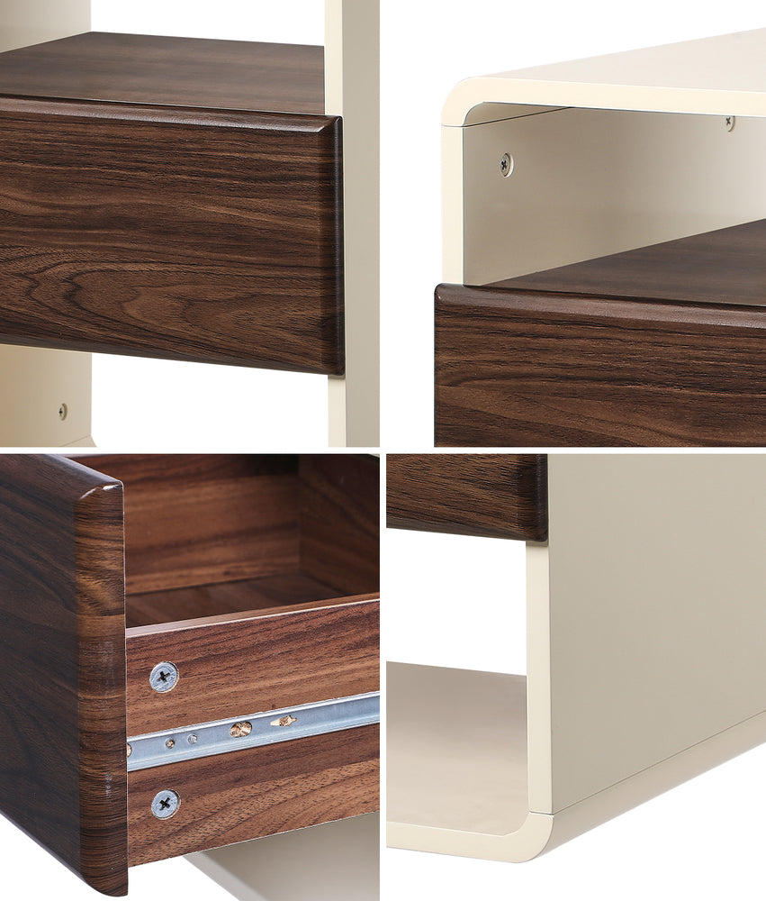 2x Bedside Tables with Drawer & Open Shelves Retro-Modern Bedroom Furniture