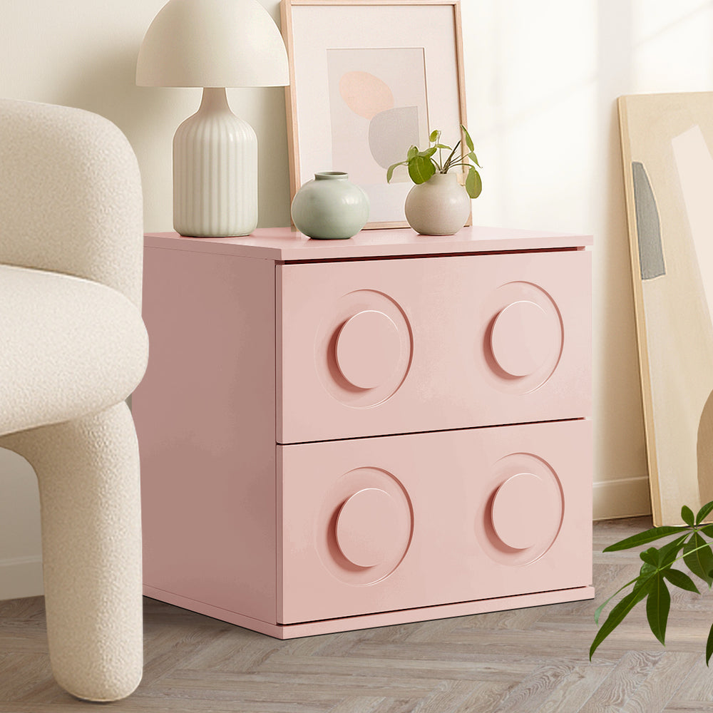 Bedside Table 2 Drawers Nightstand Side Storage Cabinet - Green