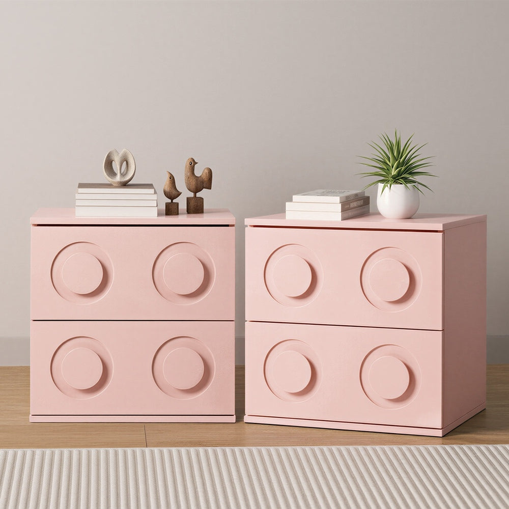 Modern Bedside Table Set Of 2 Dot Collection 2 Drawer Pink MDF Cabinet