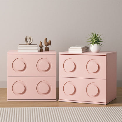 Modern Bedside Table Set Of 2 Dot Collection 2 Drawer Pink MDF Cabinet