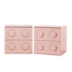 Modern Bedside Table Set Of 2 Dot Collection 2 Drawer Pink MDF Cabinet