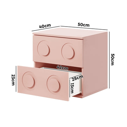 Modern Bedside Table Set Of 2 Dot Collection 2 Drawer Pink MDF Cabinet