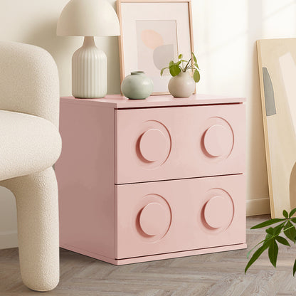 Modern Bedside Table Set Of 2 Dot Collection 2 Drawer Pink MDF Cabinet