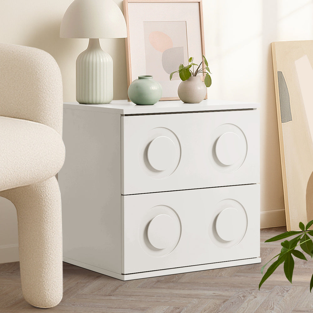 Bedside Table 2 Drawers Nightstand Side Storage Cabinet - Green