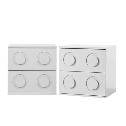 Modern Bedside Table Set Of 2 Dot Collection 2 Drawer Pink MDF Cabinet