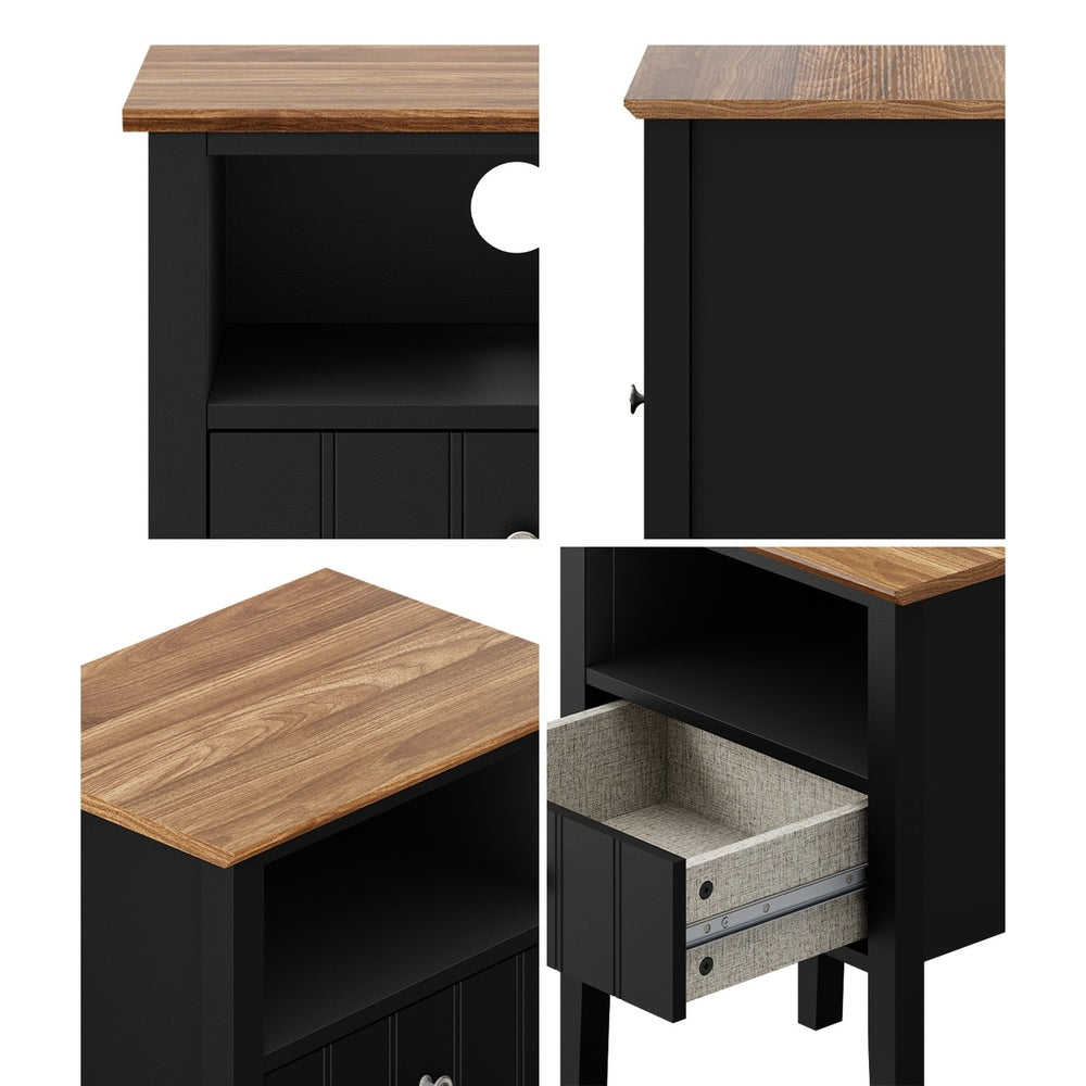 Black bedside table 48x35x60cm, in room setting