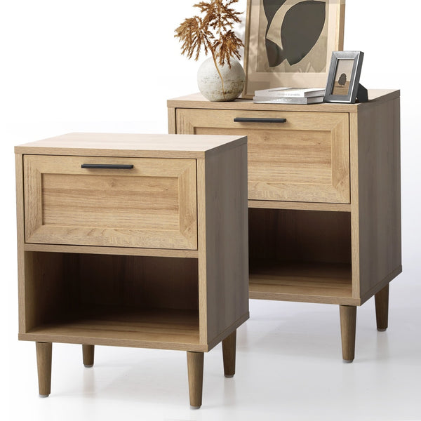  Bedside Tables Set of 2 Nightstand Natural White