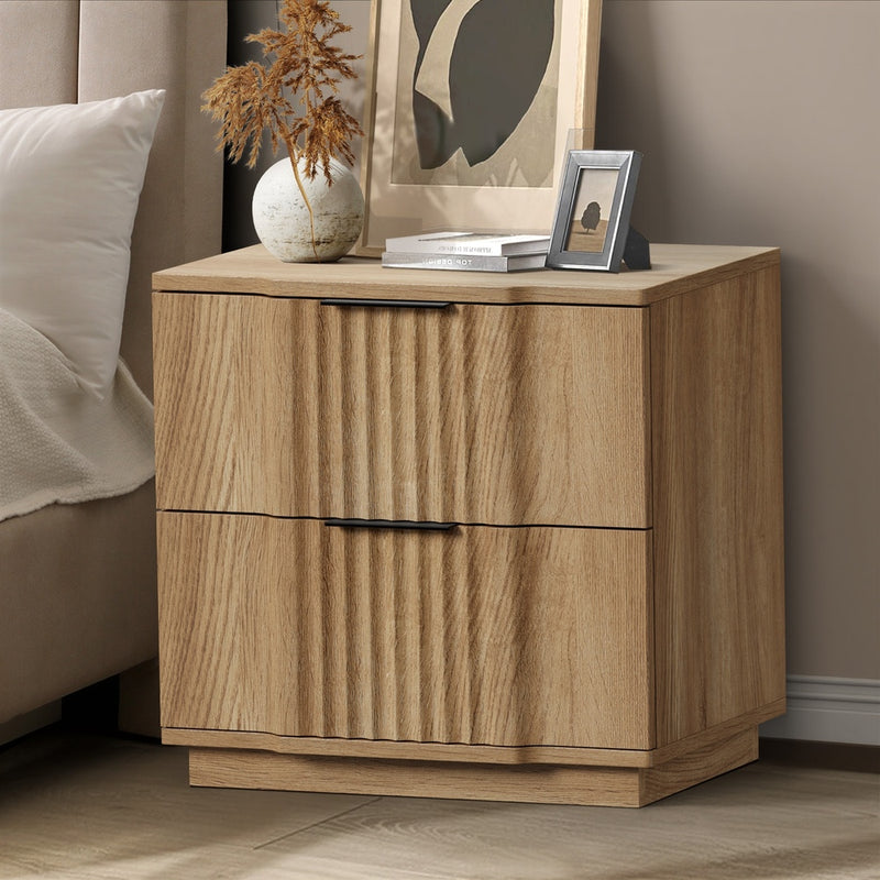 Bedside Table 2 Drawers Storage Nightstand End Table Natural