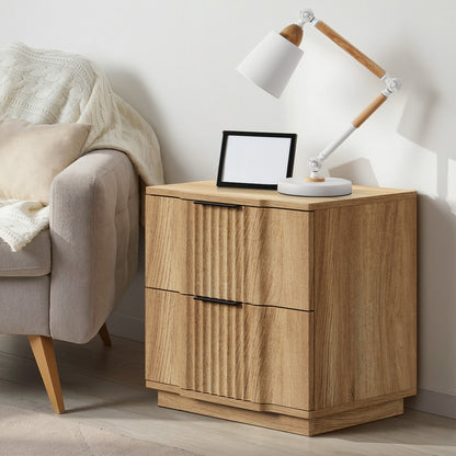 Bedside Table 2 Drawers Storage Nightstand End Table Natural