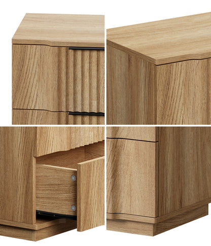 Bedside Table 2 Drawers Storage Nightstand End Table Natural