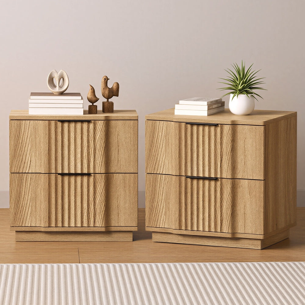 2pc Bedside Tables 2 Drawers Nightstand Natural | HomeAndLiv