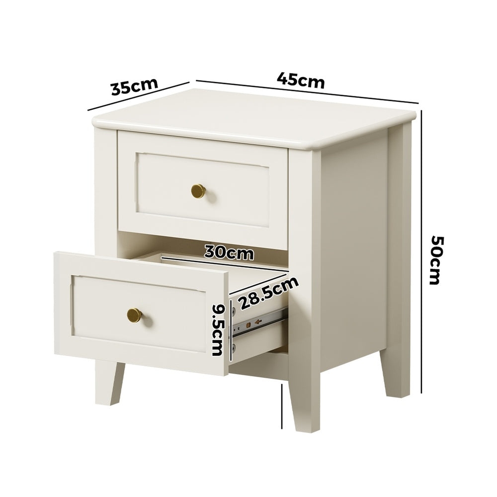 White Bedside Table 2 Drawers 45x35x50cm