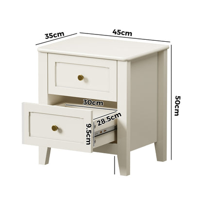 White Bedside Table 2 Drawers 45x35x50cm