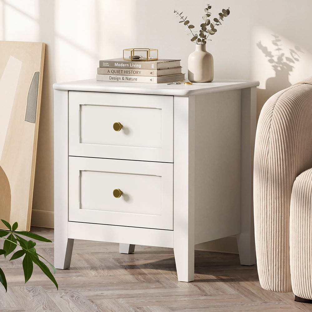 White Bedside Table 2 Drawers 45x35x50cm