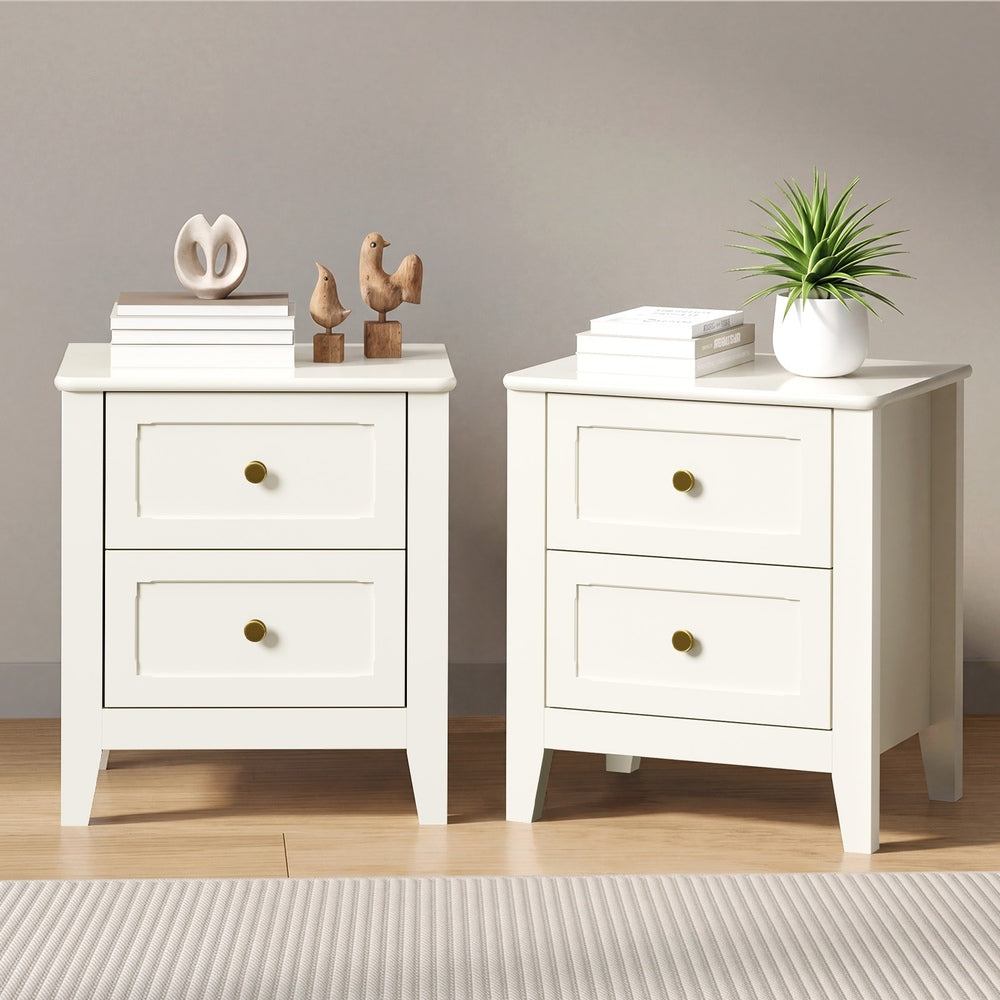 Bedside Table 2 Drawers White 45x35x50cm