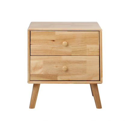 Set of 2 Bedside Tables 2 Drawers Side Tables Rubber Wood