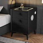 Smart Bedside Table Black 3 Drawers LED Lights Wireless Charging Nightstand