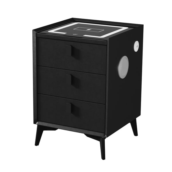  Smart Bedside Table Black 3 Drawers LED Lights Wireless Charging Nightstand