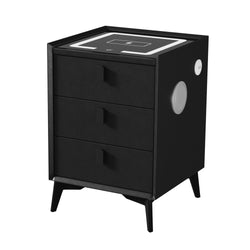 Smart Bedside Table Wireless Charging LED Lights 3 Drawers Black