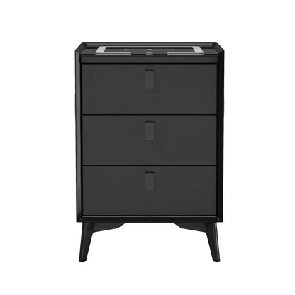 Smart Bedside Table Wireless Charging LED Lights 3 Drawers Black