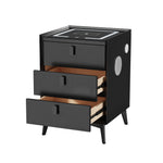 Smart Bedside Table Black 3 Drawers LED Lights Wireless Charging Nightstand