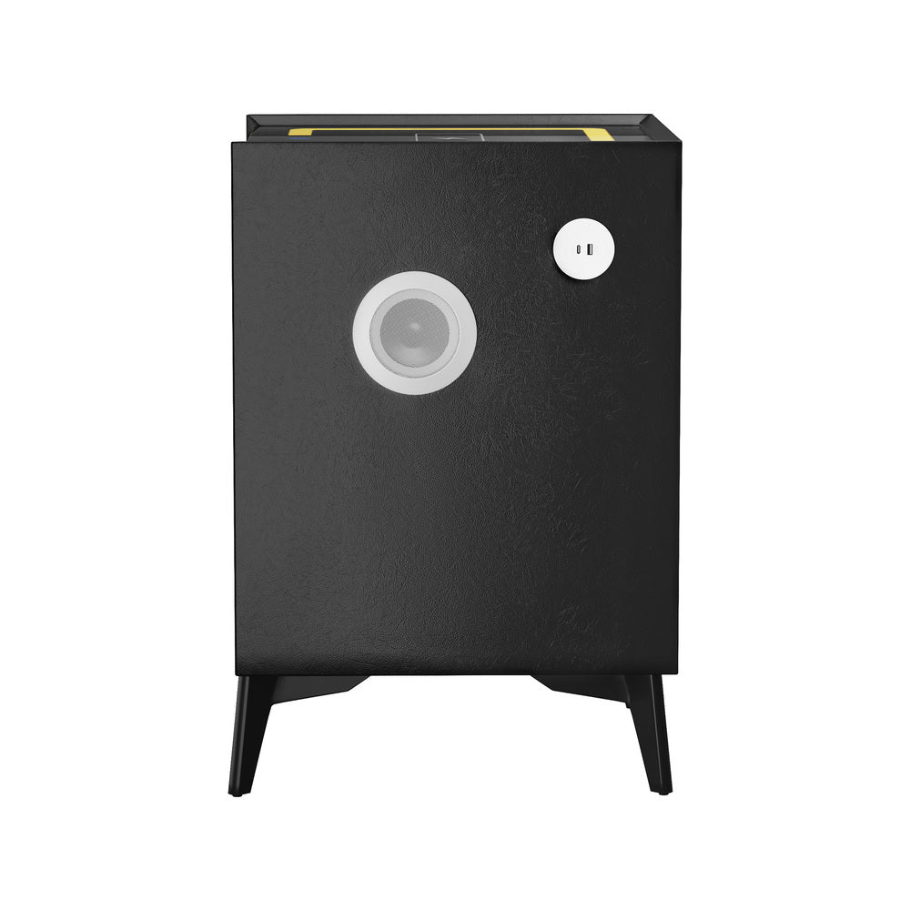 Smart Bedside Table Black 3 Drawers LED Lights Wireless Charging Nightstand