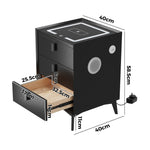 2x Smart Bedside Tables Wireless Charging LED 3 Drawers Black
