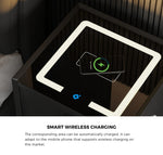 2x Smart Bedside Tables Wireless Charging LED 3 Drawers Black