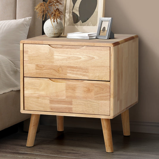 Solid Wood Bedside Table 2 Drawers Natural | HomeAndLiving - 3